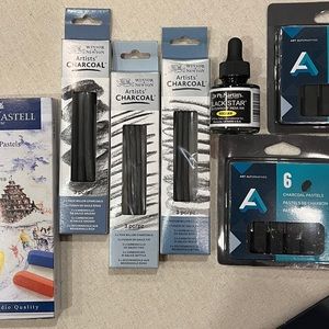 Art supplies 3 black charcoal sticks three sizes color pastel,  waterproof ink